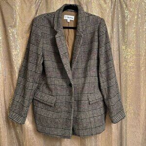 The Drop Women's Blake Tweed Plaid Long Blazer XL NWOT
